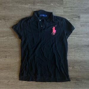 Ralph Lauren Black Polo with Hot Pink Big Pony Logo Womens Golf Polo